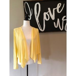 Karen Kane cascading yellow jersey cardigan